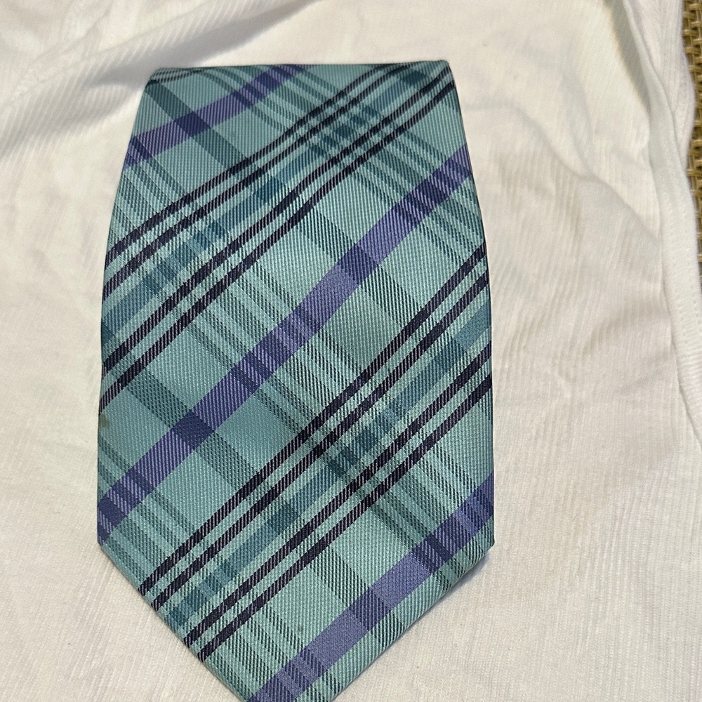 Giorgio Armani Teal and Navy Plaid Tie